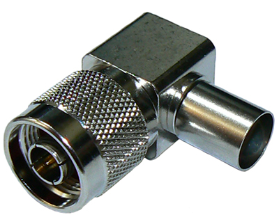 Right-angle N-type male crimp connector plug for RG213/RU400/RG8